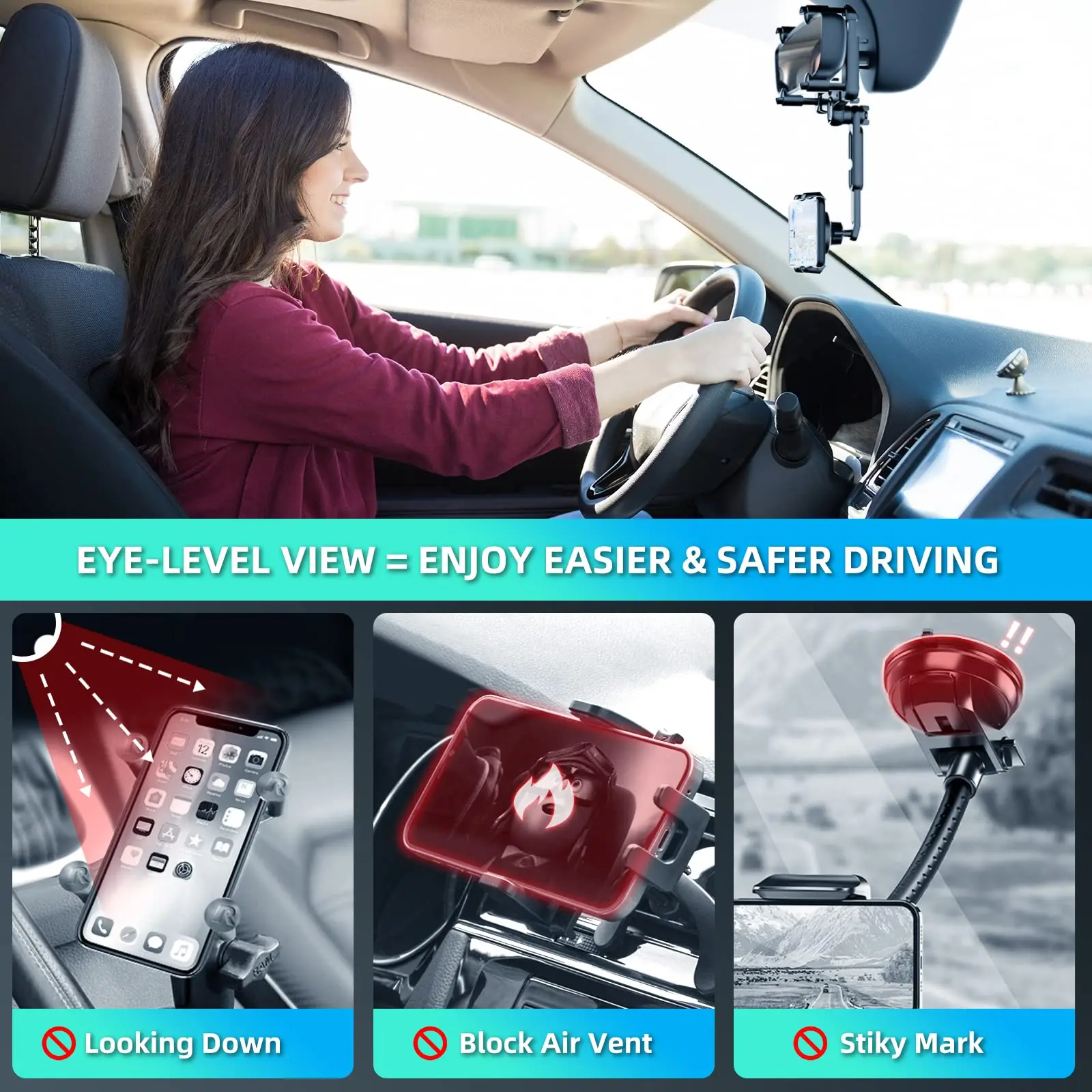 Phone Mount for Car, 360° Rotatable and Retractable Car Phone Holder Mount Free Adjustment Rear View Mirror Phone Holder for Car