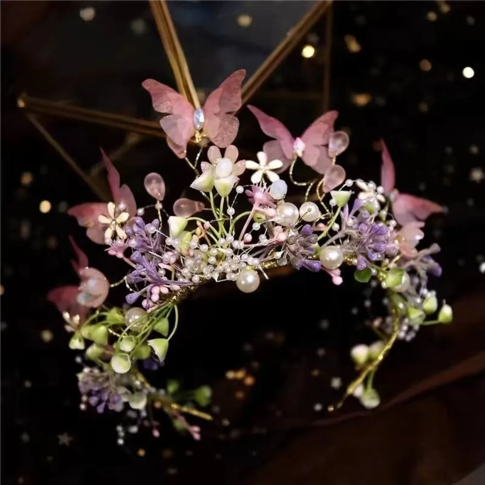 Girls Headband Imitated Butterfly Hair Headdress Baby Flower Wreath Bride Garland Head Hoop Wedding Headbands Princess Crown