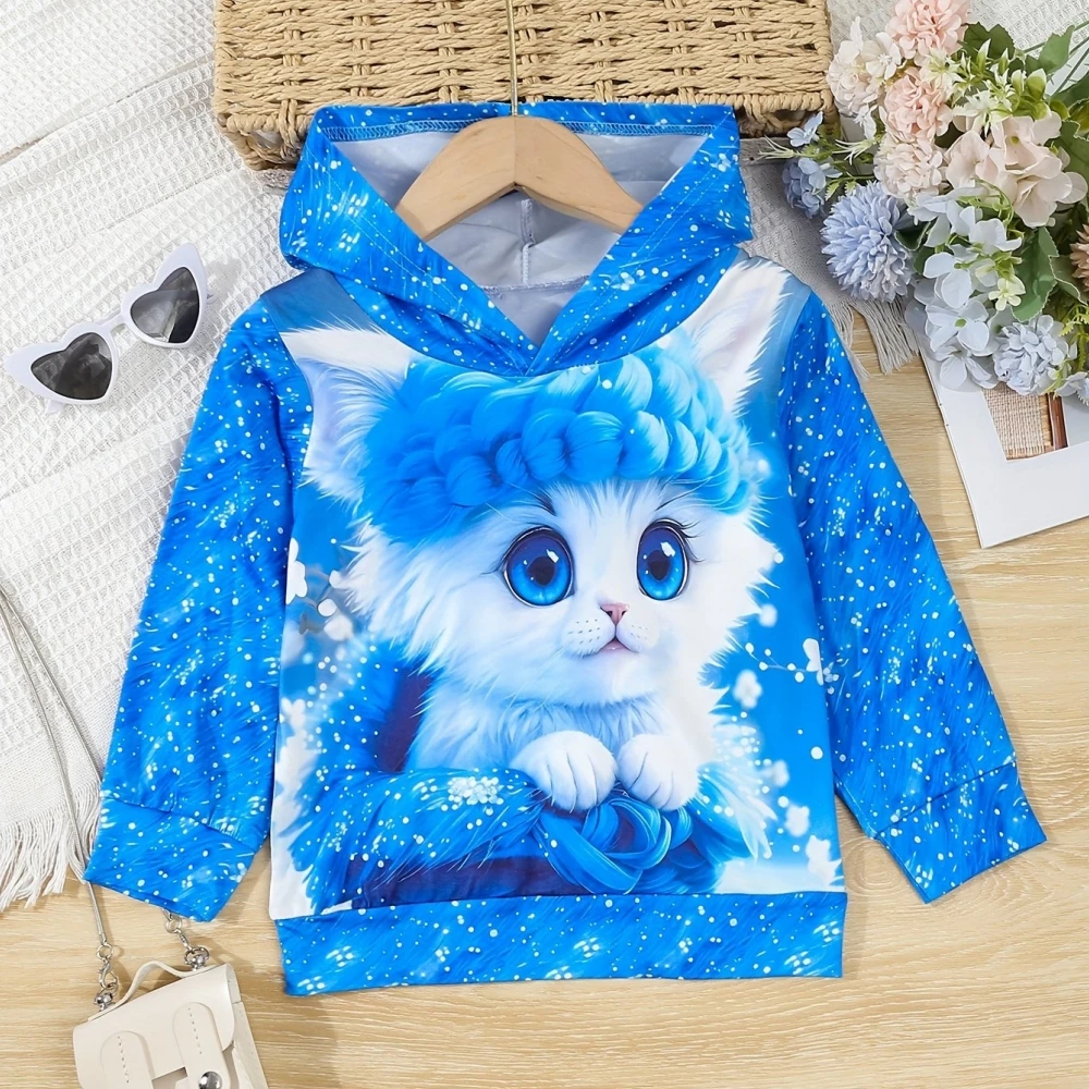 Sweatshirt for Girls Kittens Hugging Print Hooded Hoodie Long Sleeve Tops Spring Autumn Hoodies Child Sweatshirt Children's Top