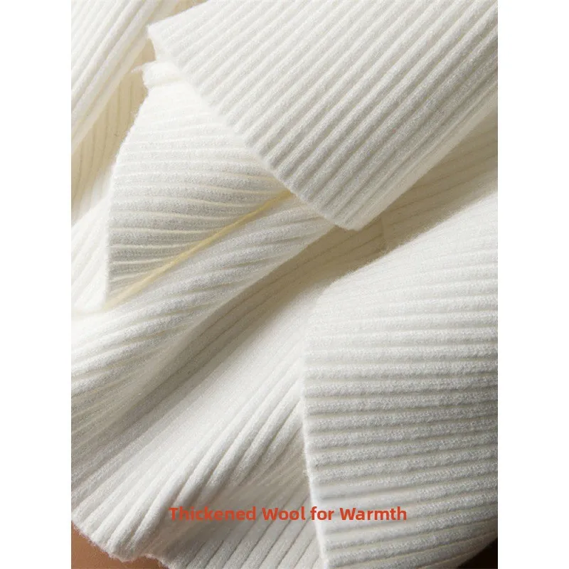 Pantalones de pierna ancha de punto de lana blanca para mujer, pantalones informales holgados elásticos de cintura alta de corte recto para otoño y primavera