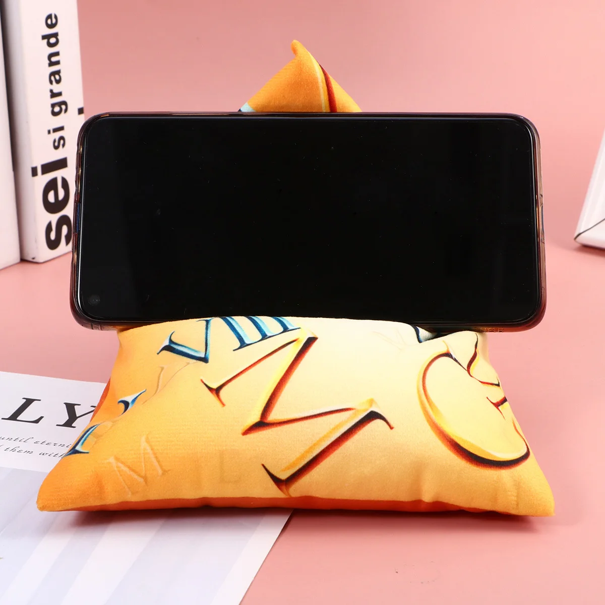 

Yellow Triangular Phone Pillow Stand for Multi-Angle Support Reading Video Watching At Home Dorm Phone Pillow Holder Cushion