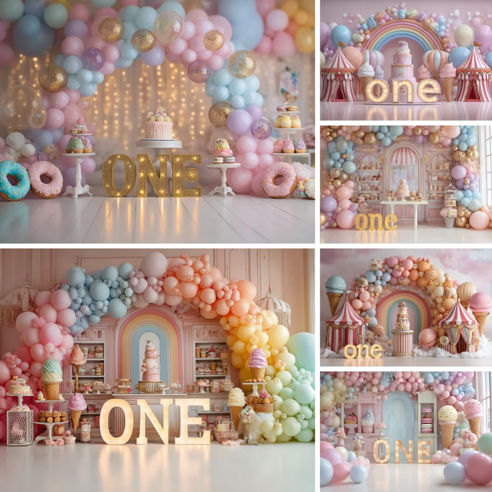 

Newborn Baby 1st Birthday Backdrop for Girl Boy First Birthday Party Cake Smash Boho Balloon Photography Background Photo Studio