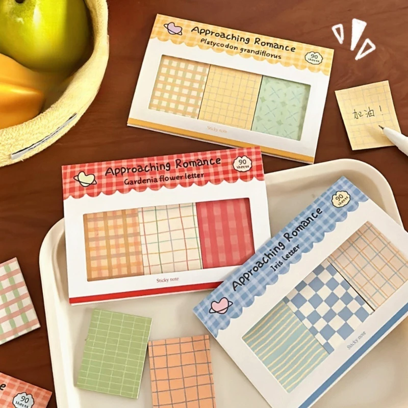 Mini Checkered Stripe Sticky Note Hand Notebook Decorative Materials Message Sticky Notes