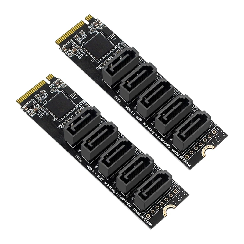 

2X M.2 NGFF PCIE B-Key Sata To SATA 3.0 5 Port Expansion Card 6Gbps Adapter Card JMB585 Chipset M.2 NVME To SATA3.0