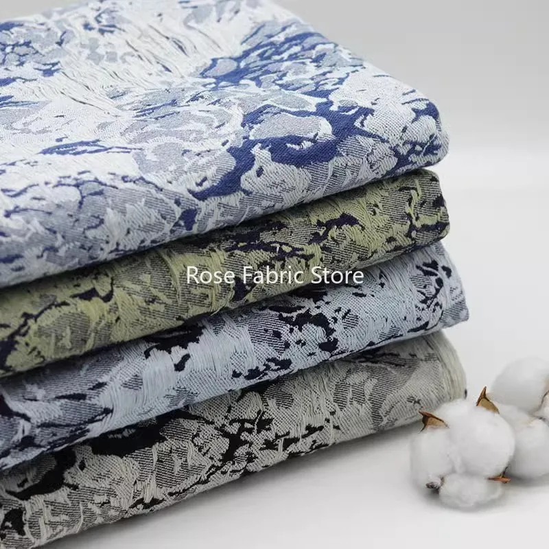1 meter Cotton Rose Flower Jacquard Double Layer Thick After Washed Jeans Fabric Sewing Needlework Tissus