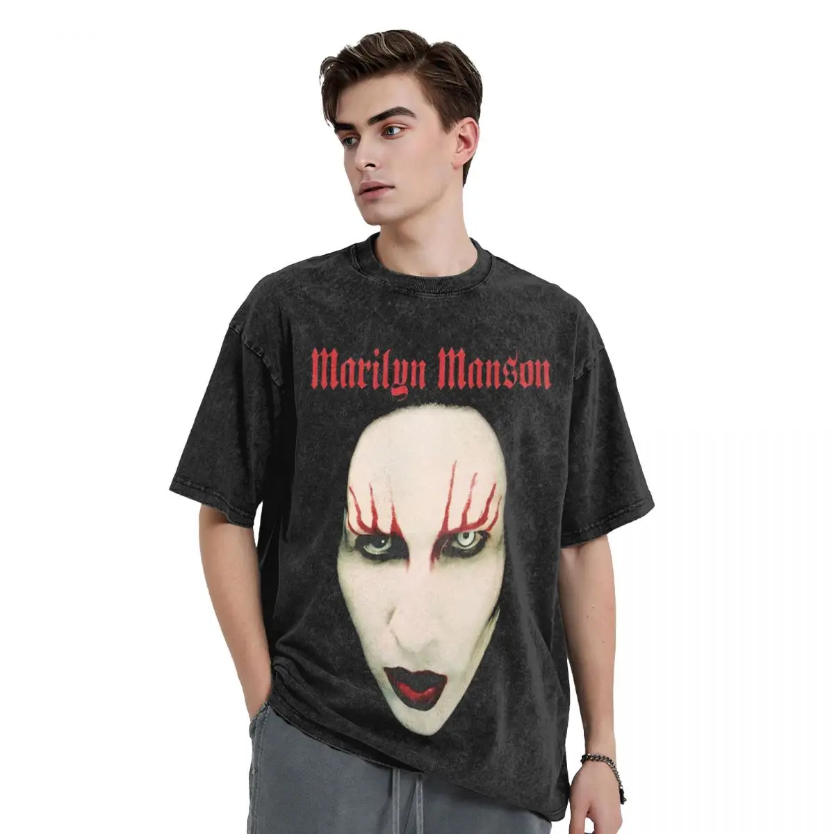 Washed T Shirt Marilyn Manson T-Shirts Harajuku Rock Band Singer Streetwear Short Sleeve Printed Tops Tee Shirt for Men Women