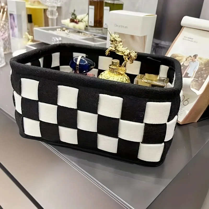 1/3 black and white felt storage basket, cosmetics and miscellaneous storage basket, desktop storage box