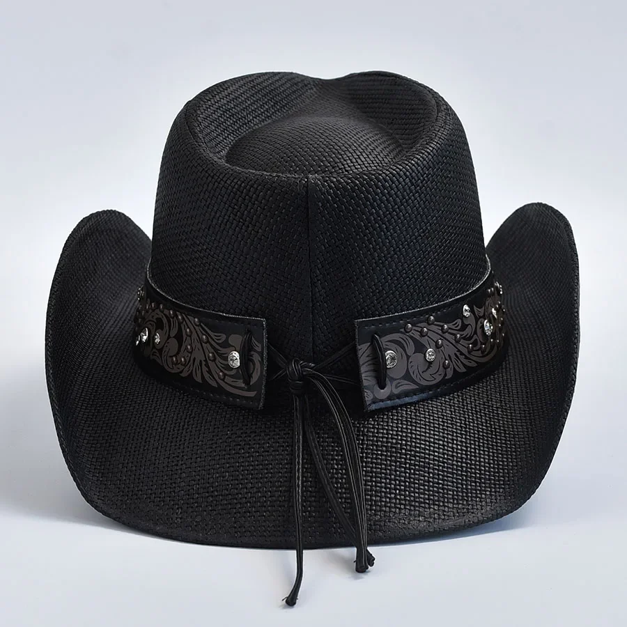 Vintage Straw Cowboy Hat for Men's Women's Summer Beach Sun Hat Gentleman Lady Cowgirl Jazz Hat Sombrero Hombre image 5