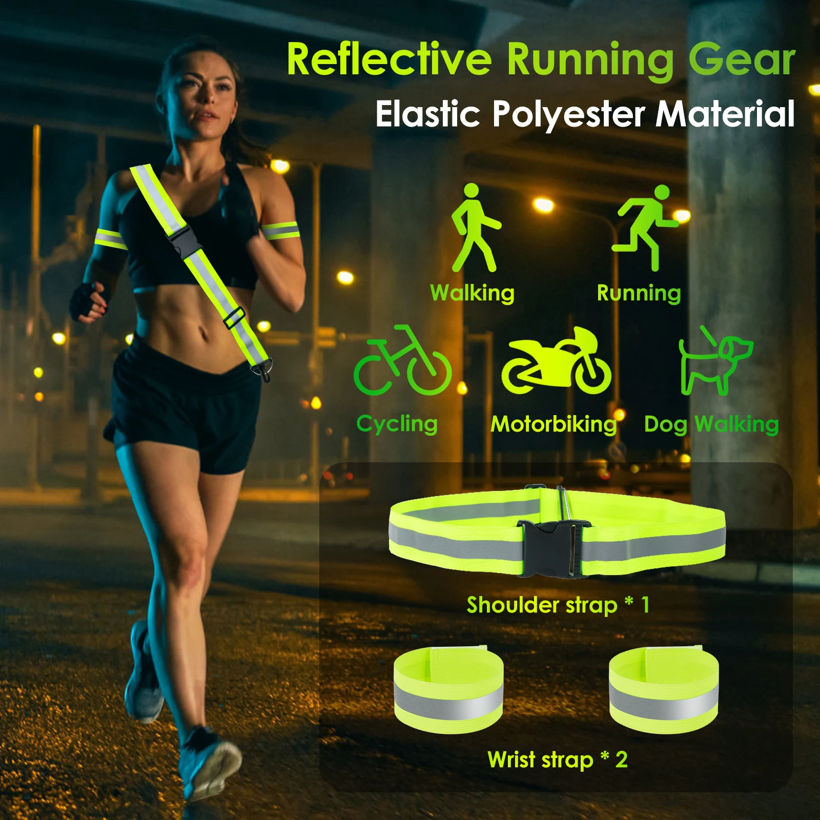 3 قطع من وشاح عاكس للمشي في الليل، معدات الجري العاكسة، حزام كتف كروس، معدات أمان للمشي الليلي