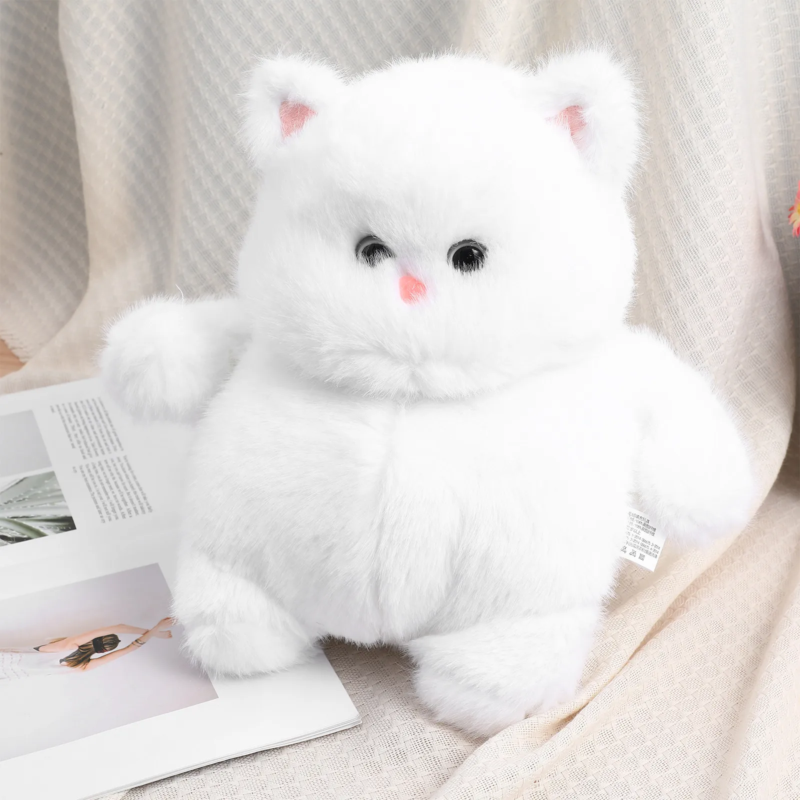 

White Cat Stuffed Animal Soft Cuddly Kitten Stuffed Animal for Kids Birthday Gift Room Decor Comforter Cat