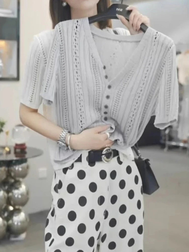 Корейский вязаный кардиган с v-образным вырезом, повседневный свободный женский топ ort Sve Faionable для отдыха, возрастной женский топ