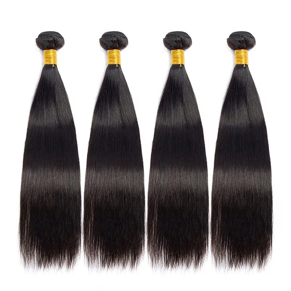 Bundles Human Hair With Closure Straight Natural Black Color Extensions 18 20 22 Inches Human Hair 3 Bundles 13x4 Lace Frontal