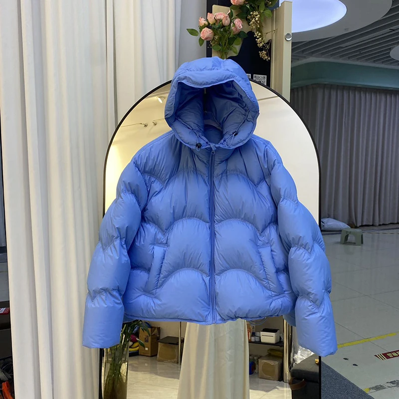 Winter White Duck Down Waterproof Quilted Outwears Women Puff Fluffy Hooded Down Jacket Female Thick Warm Zipper Bread Jacket