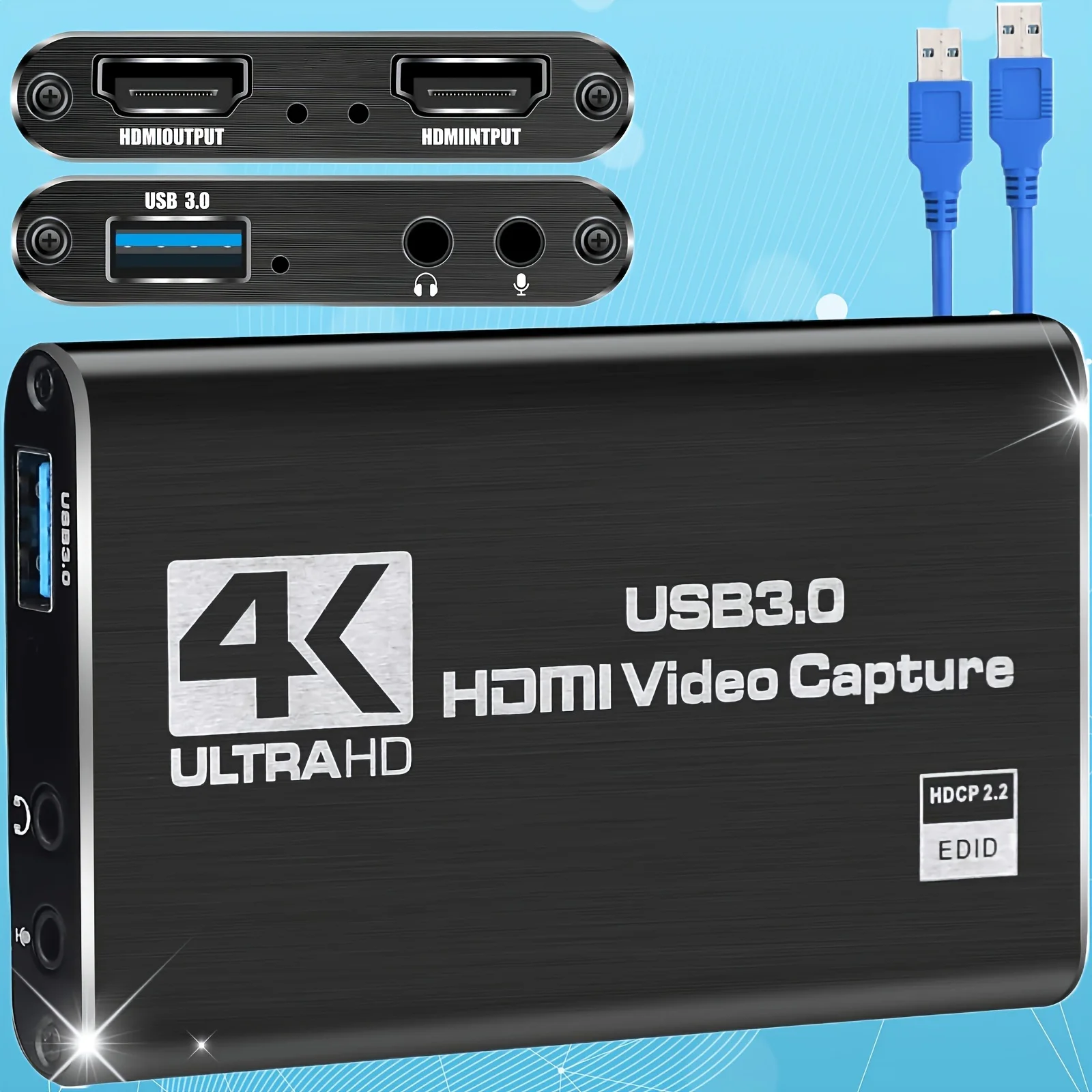 

Capture Card, 4K@30HZ HDTV Audio And Video Capture Card, USB 3.0 Capture Adapter 1080P 60FPS Device Is Used For Game Recording