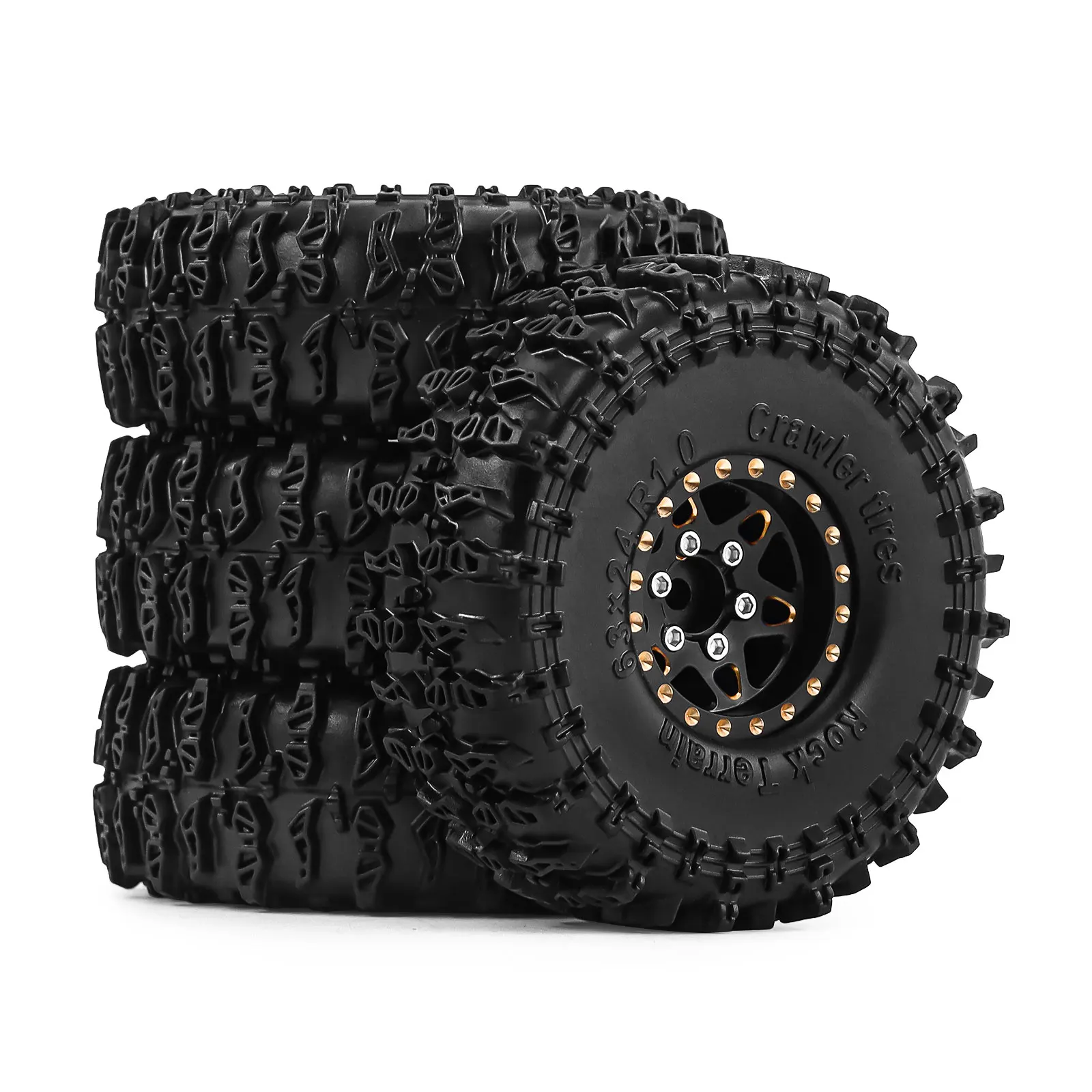 1/24 1/18 RC 크롤러 TRX4M SCX24 FCX24 FMS AX24 업그레이드 부품용 1인치 헤비 브래스 휠 타이어 세트 4개