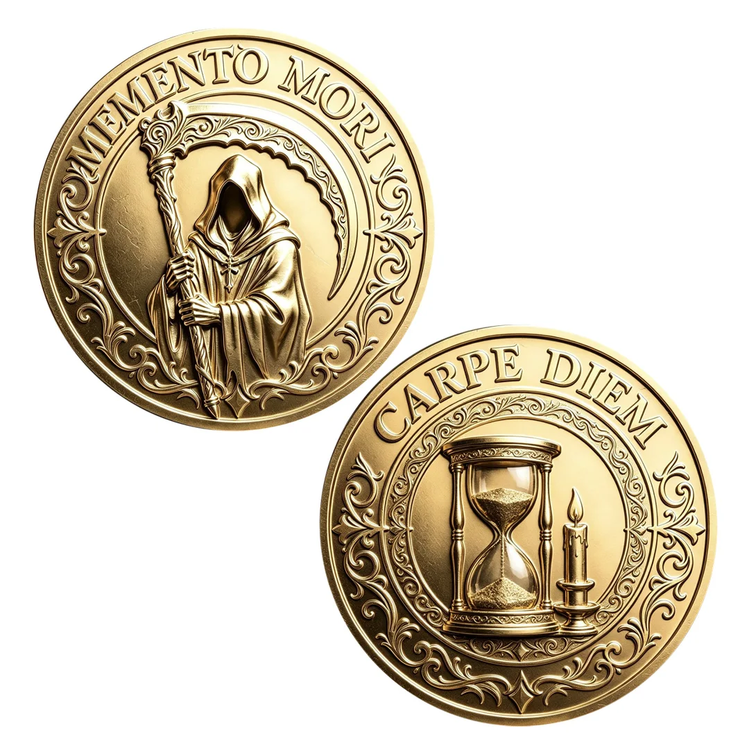 Memento Mori Carpe Diem Grim Reaper Hourglass Gold Plated Metal Coin Stoicism Collectible Commemorative Coin Gift view 3