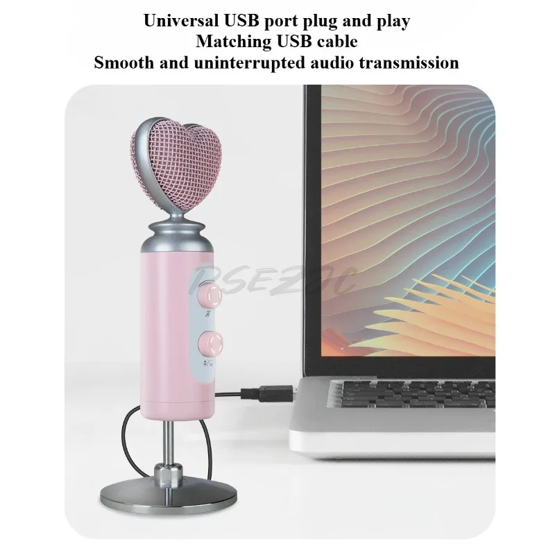 ES520 ميكروفون لطيف على شكل قلب فتاة متوافق مع ميكروفون الكمبيوتر المكتبي للبث المباشر لبرنامج الغناء