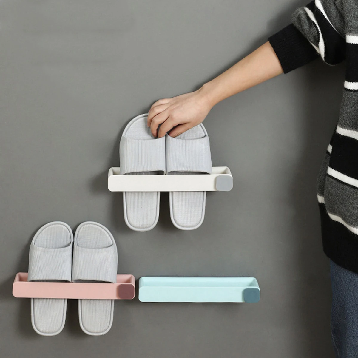 Bathroom Slipper Shelf No Punching Wall Mounted One Piece Shoe Rack Space Saving Shelf Bathroom Hanging image 3