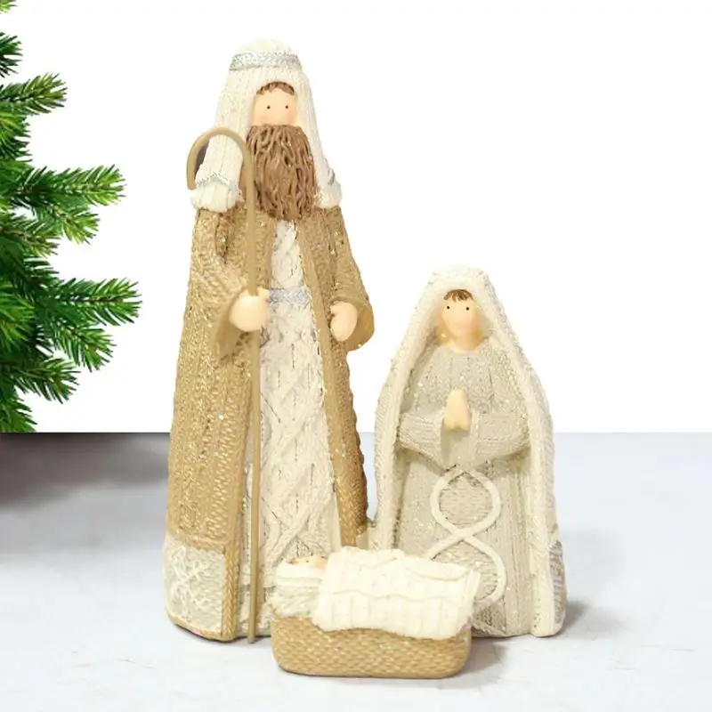 Patung Natal Adegan Kelahiran | Patung Nativitas Halus Patung Dekorasi Natal Patung Keluarga Kudus | Resin Nati