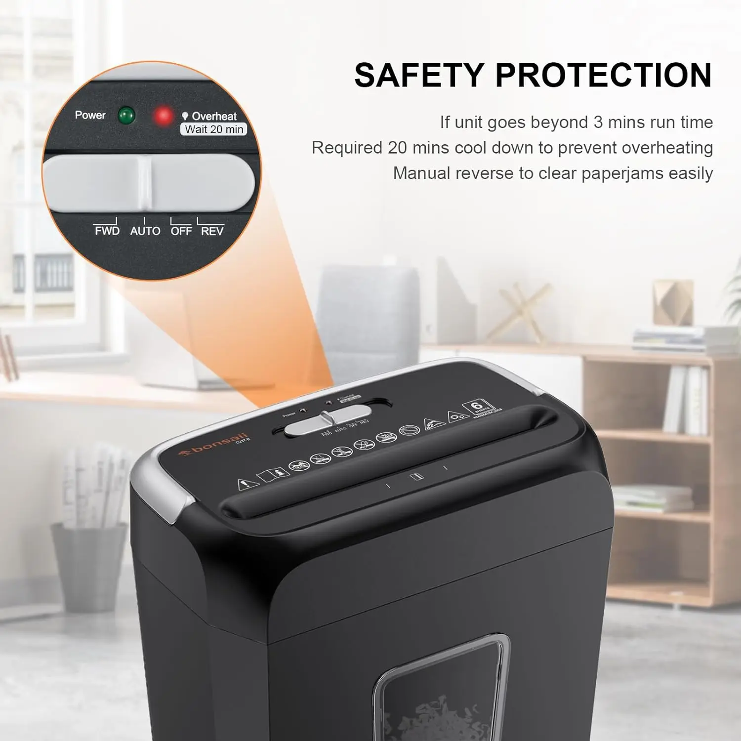 ماكينة تقطيع الورق المكتبية المنزلية المدمجة مع سلة 3.4 جالون، مقطوعة متقاطعة لـ 6 أوراق، وبطاقات الائتمان والدبابيس، وتصميم المقبض المحمول
