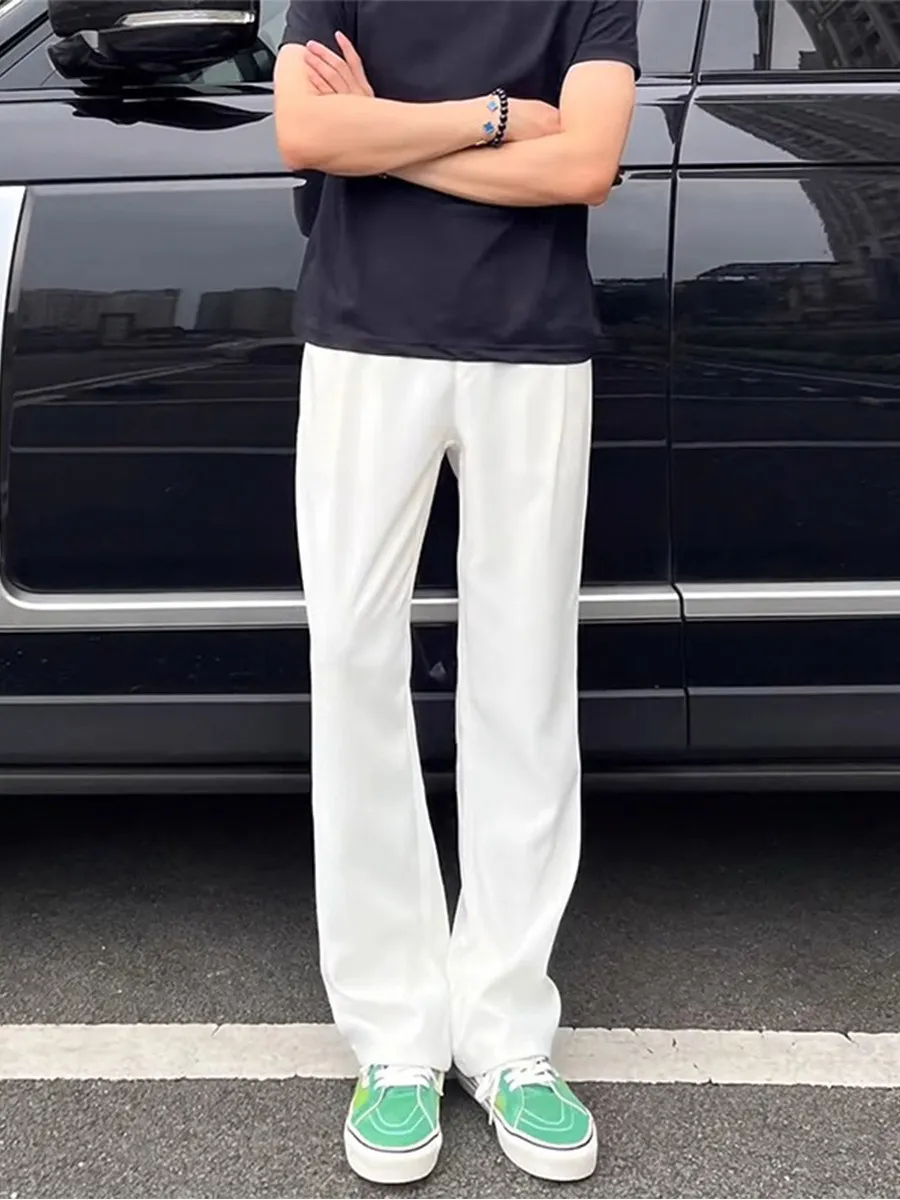 White Micro Flared Drapey Men's Suit Pants High-End CleanFit Luxury Straight Leg Slimming Casual Knife  Westwear