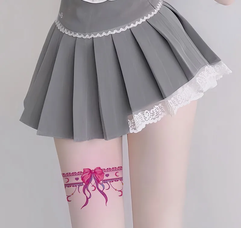 Rosa Spitze Bowknot wasserdicht temporäre Tattoo Aufkleber Mädchen langlebige gefälschte Tätowierung für Frau sexy Oberschenkel Arm Kunst Tattoo