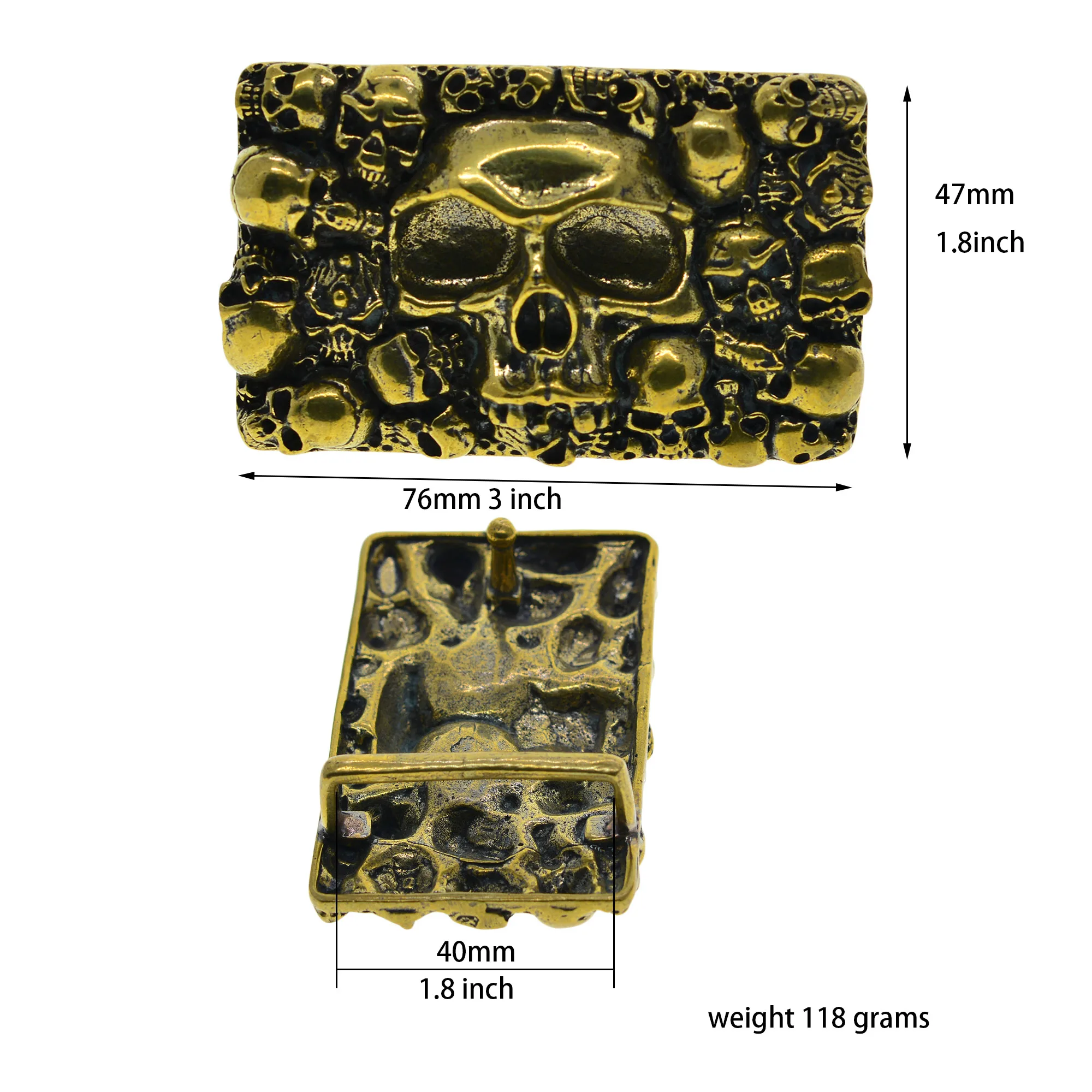 handmade Viking super fine Itlay rectangle skull demon Halloween pattern solid brass pin lock belt buckle for 1.5inch belt