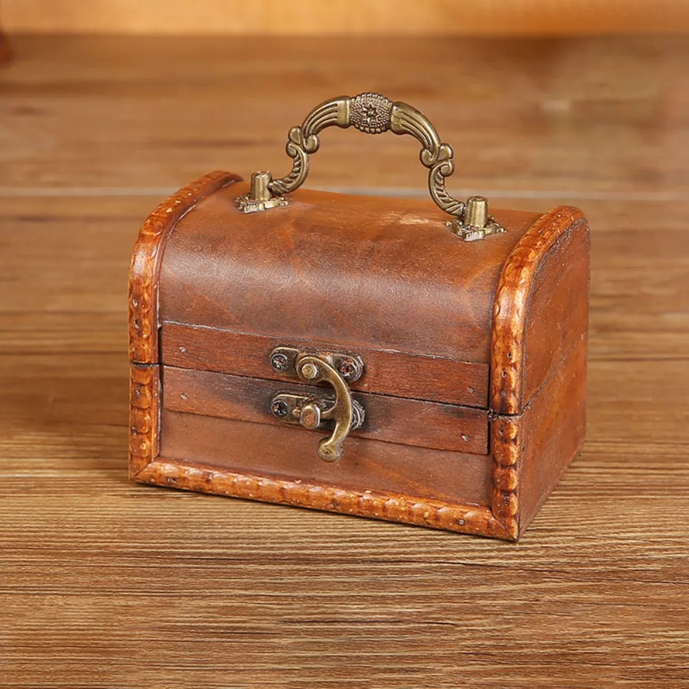 

Suitcase Wooden Antique Storage Box High-capacity Retro Vintage Jewelry Organizer Multifunction Portable Treasure Decorative Box