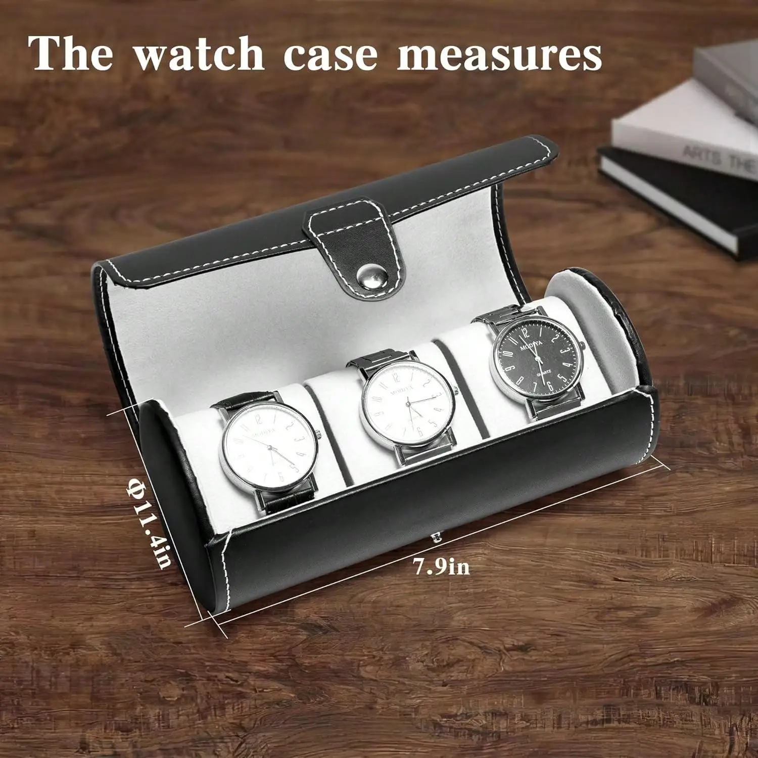 Watch Roll Travel Case – Faux Leather Storage for Men, 3-Slot Portable Holder with Soft Foam Pillows, Organizer Fits 60mm Watches (Black)​