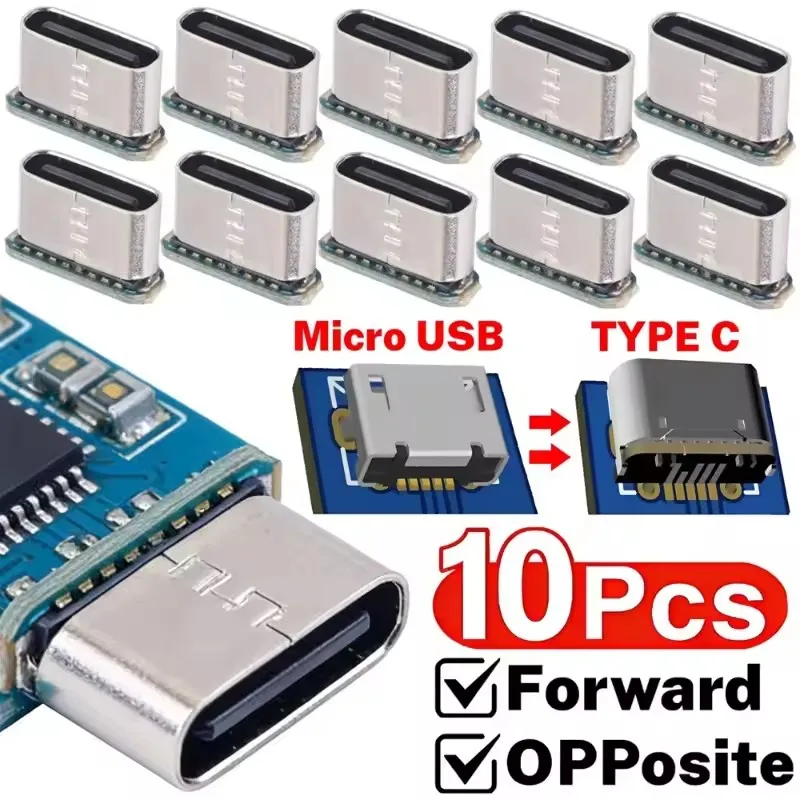 Type-C Female Socket Connector Replace for Micro-USB 5Pin Female USB C Adapters 5V Power DIY Solder SMD SMT Type-C Socket