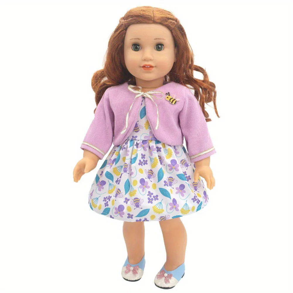 1 set of purple coat and bee skirt doll clothes for 18-inch (45.7cm) doll girls. Suitable for American dolls