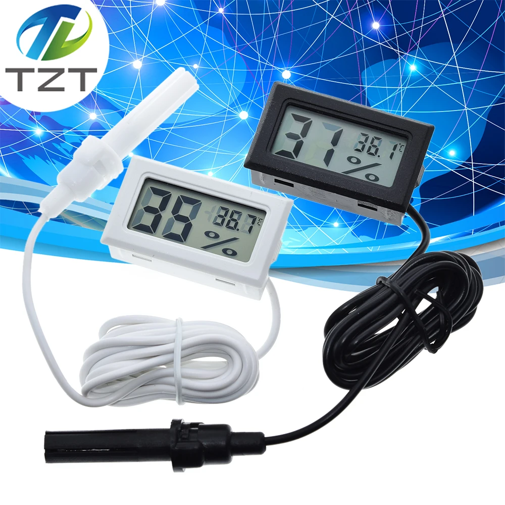 TZT Professional Mini Probe Digital LCD Thermometer Hygrometer Humidity Temperature Meter Indoor Digital LCD Display White Black