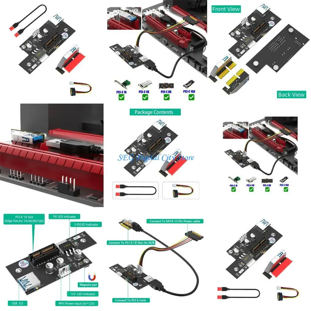 

U75B PCIE 1X to 1X/4x/8x/16x Slot Risers Card Cable for Independent Power