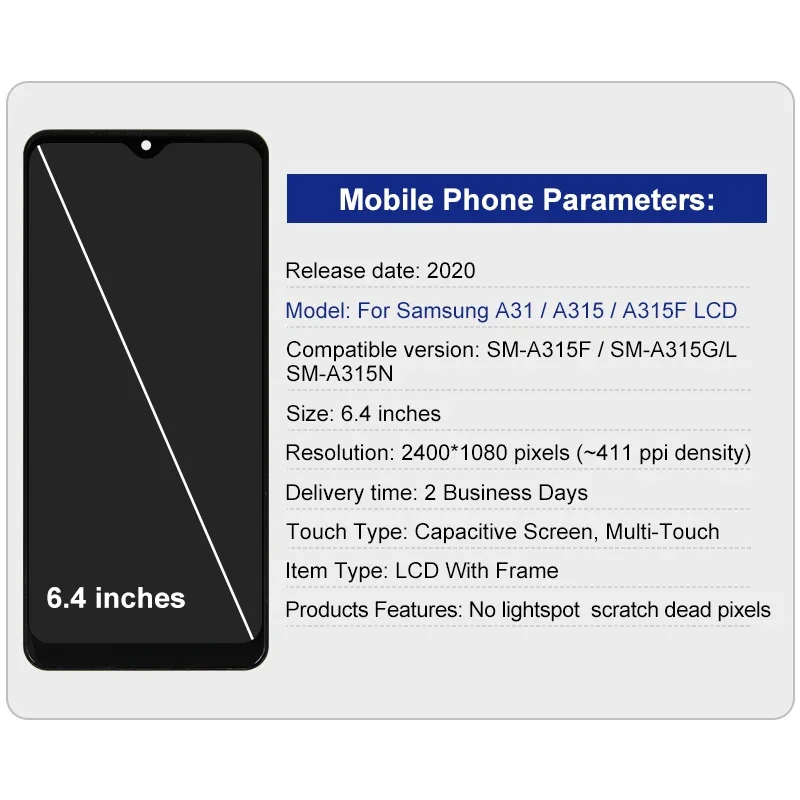 100% Test For Samsung Galaxy A31 A315F LCD Display with frame Touch Screen Digitizer Assembly Replacement For Samsung A31 LCD