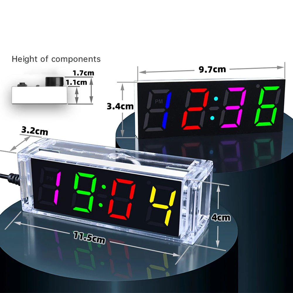 DIY Digital Clock Kit Color LED Digital Tube Buzzer Speaker Clock Electronic Soldering Project with USB Cable