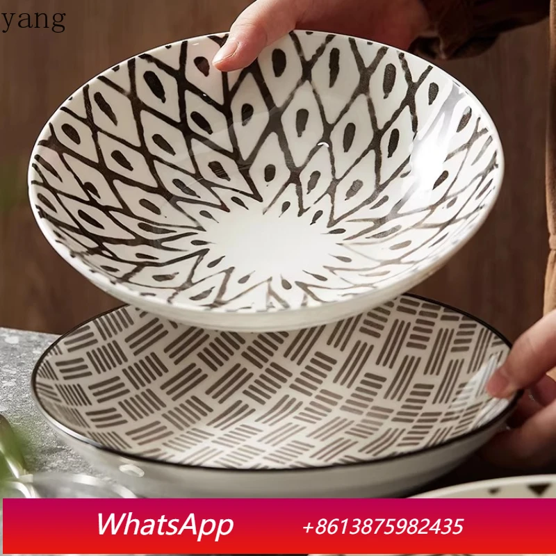 

LMM Household Deep Plate Retro Salad Bowl Creative Soup Plate Vegetable Plate Premium Sense Plate