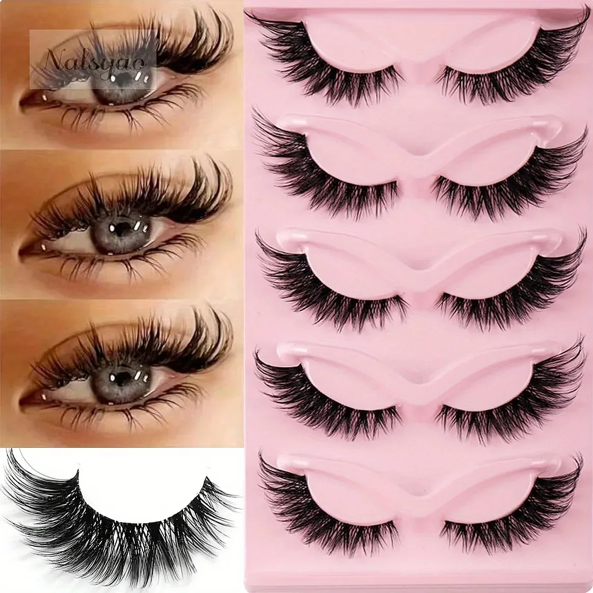 3Boxes 15Pairs Cat Eye Lashes Natural Long Manga Lashes Winged End Eye Elongated Fake Eyelashes Makeup