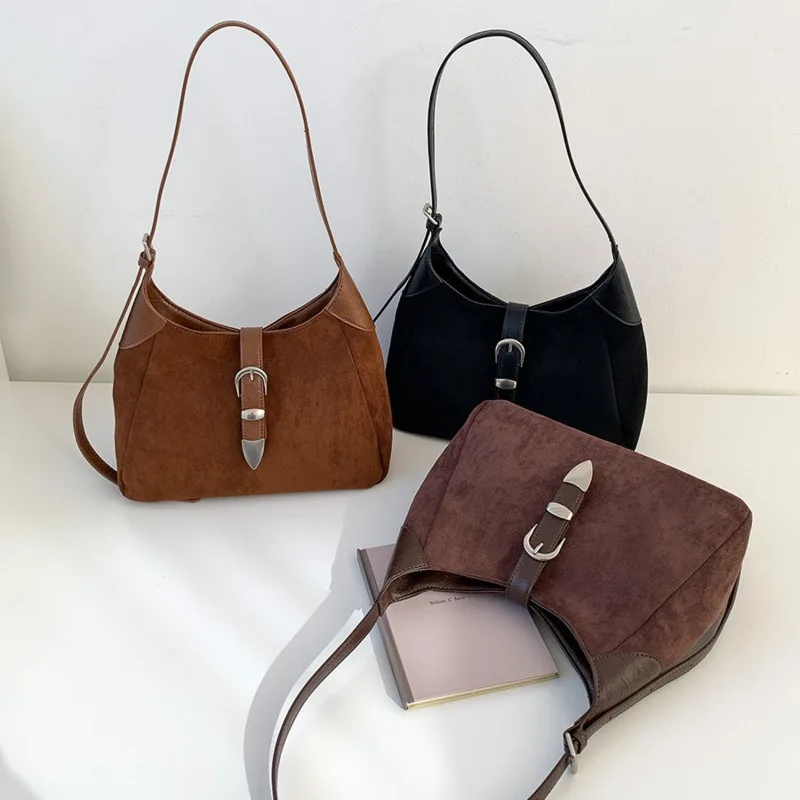 

Autumn and winter crossbody bag, one shoulder, women's versatile, Korean version commuting creative splicing design, suede bag