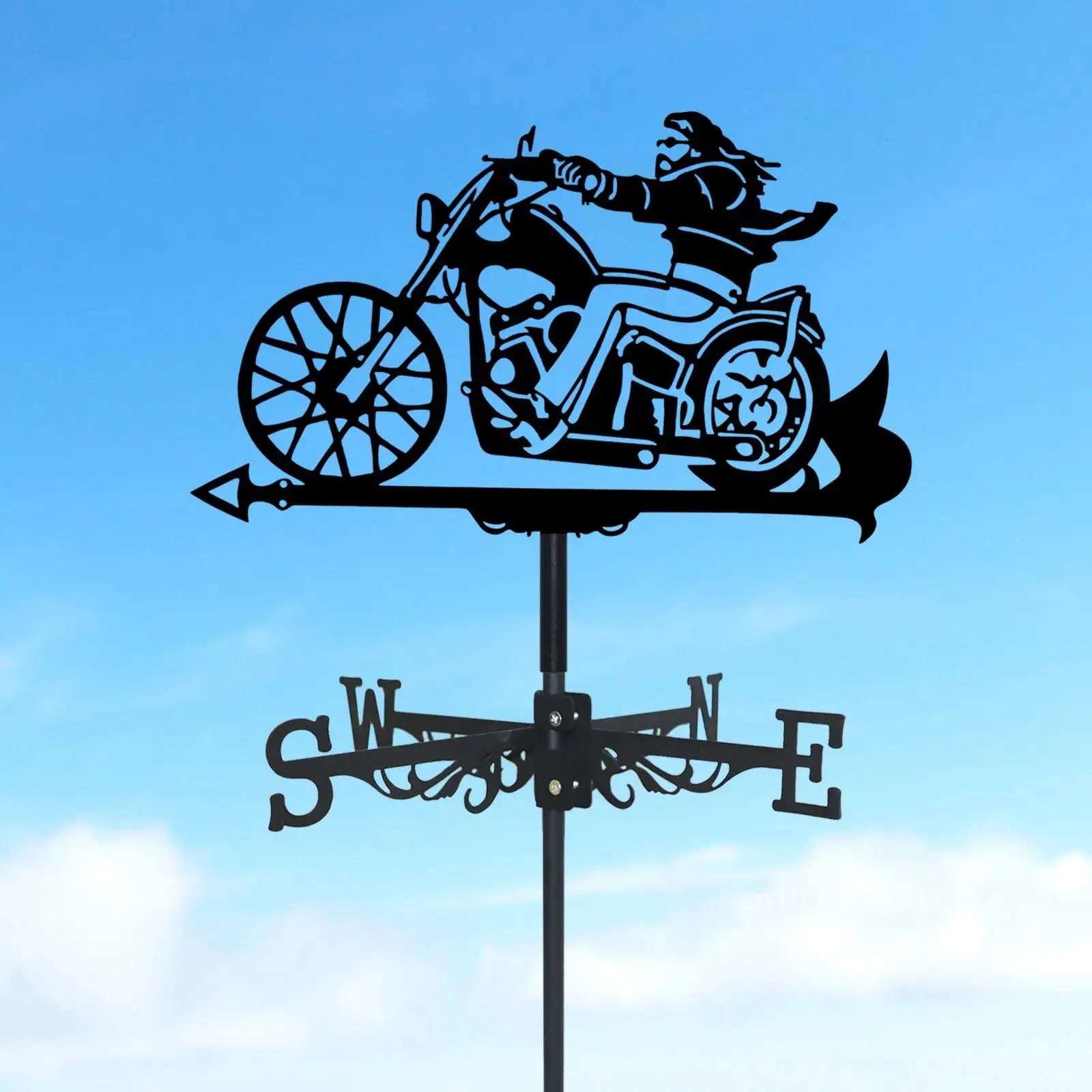 Motorcycle Weathervane Silhouette Art Black Metal Motorcyclist Wind Vane Outdoors Decorations Garden For Roof Yard Building