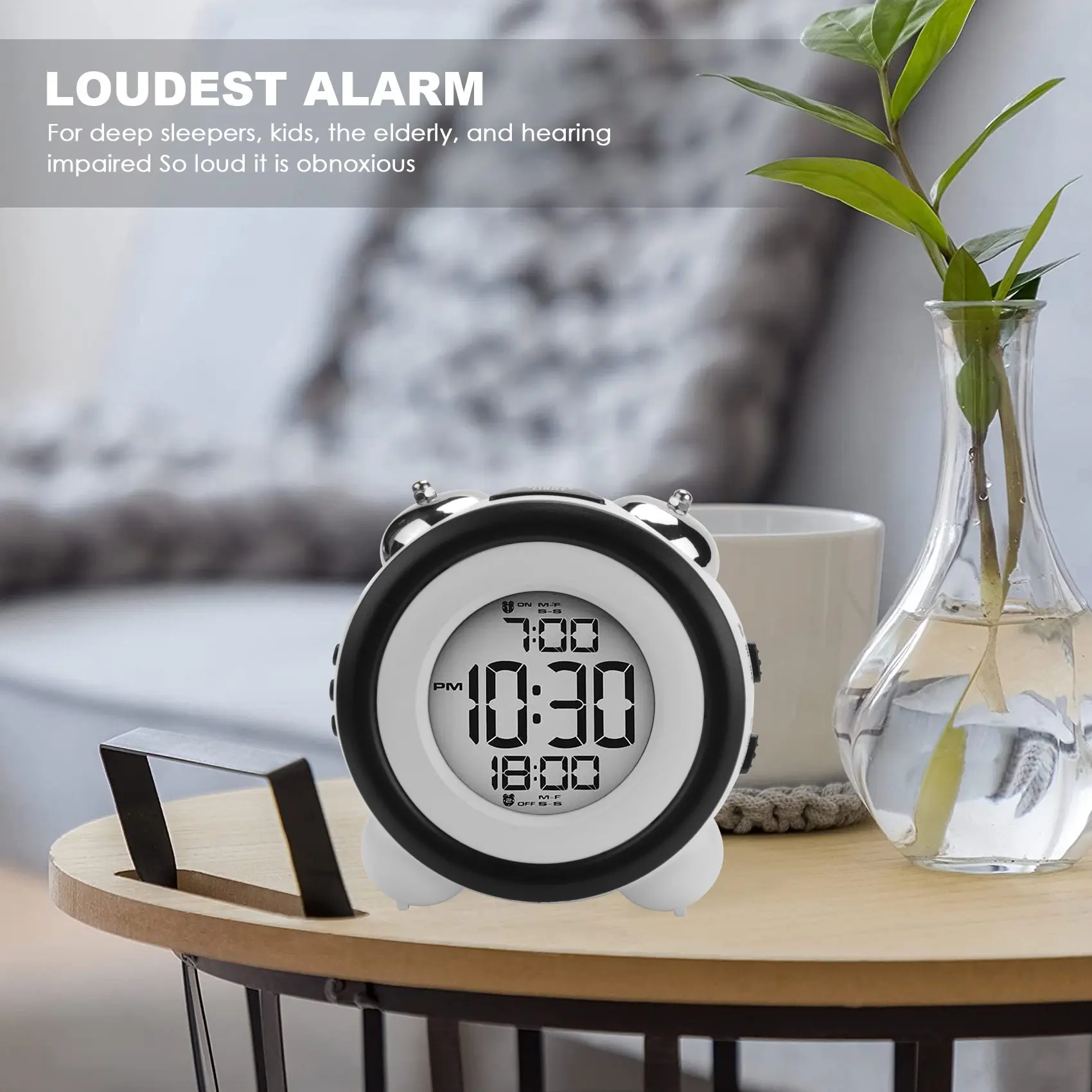 Reloj despertador Digital, pantalla de fecha y hora, doble campana, muy fuerte para dormir pesado, alarma Dual, retroiluminación azul para adolescentes