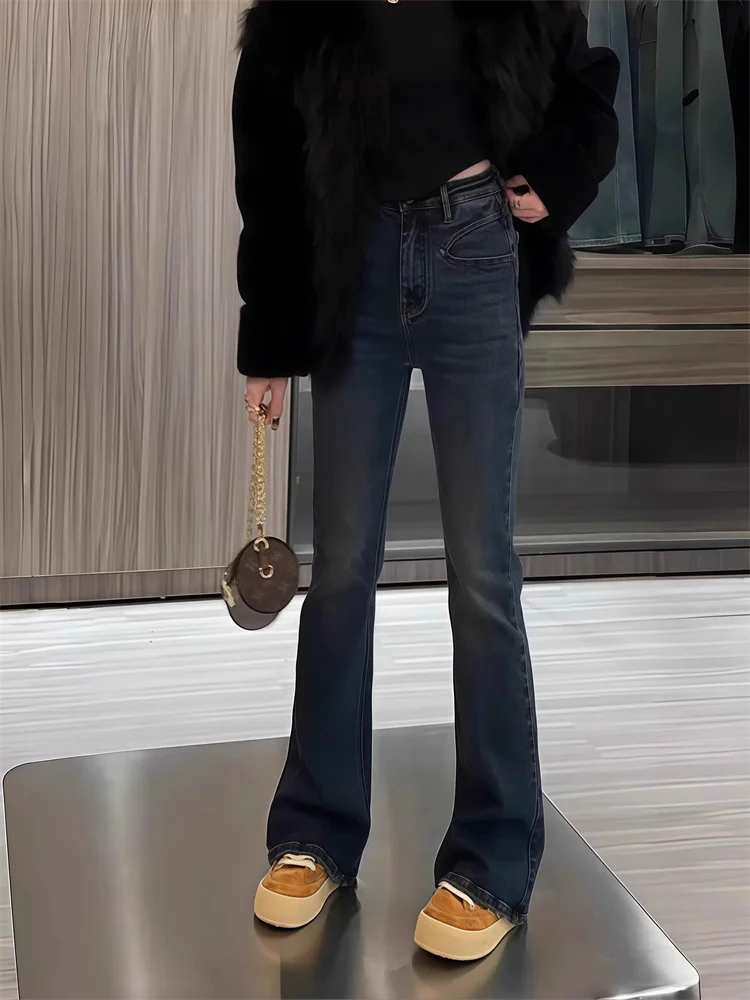 

Джинсы-колокольчики с высокой талией, женские эластичные утягивающие прямые джинсы для грушевого тела, повседневные длинные брюки с высокой талией