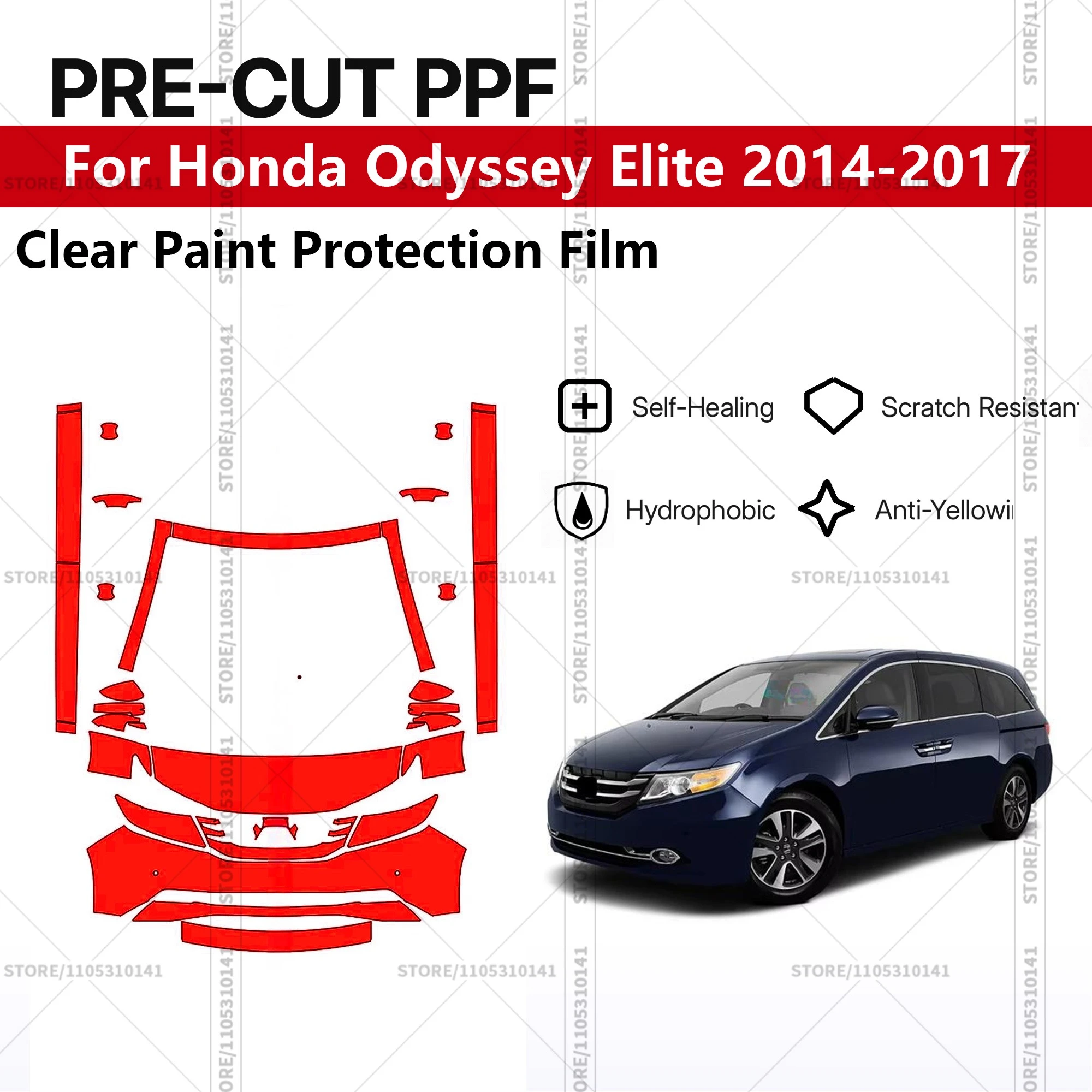 

Предварительно нарезанная прозрачная защитная пленка PPF для автомобиля Honda Odyssey Elite 2014-2017, передний комплект - накладки на пороги