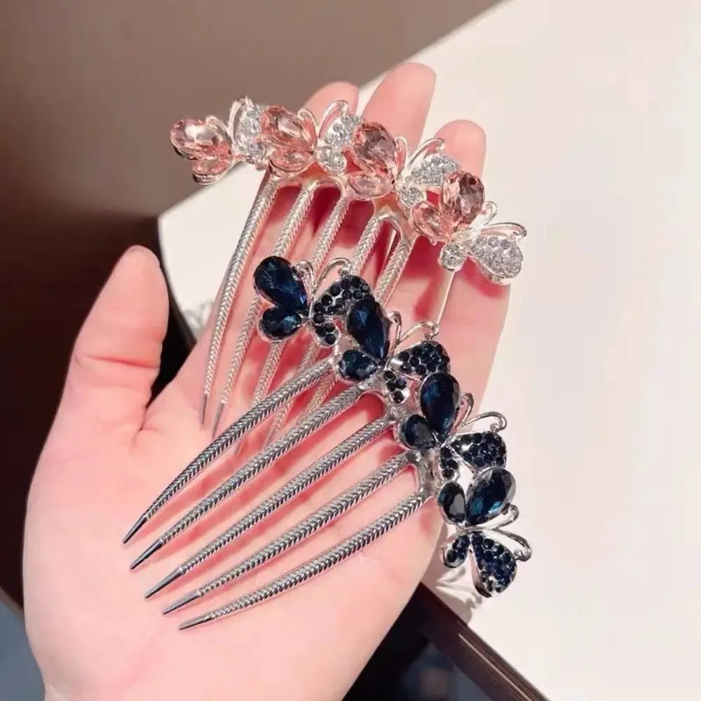 Alloy Rhinestone Women Hair Comb Butterfly Purple Blue Grey Champagne Rhinestone Crystal Hair Clips Sparkling Hair Accessories