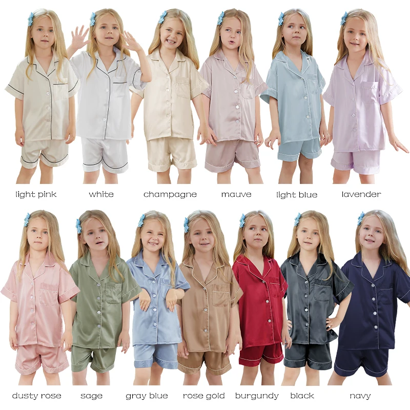 

Flower Girl Silk Pajamas Kids Set Nightgown For Kids Pajamas Short Sleeve Pyjamas With Shorts Satin Pijamas Summer