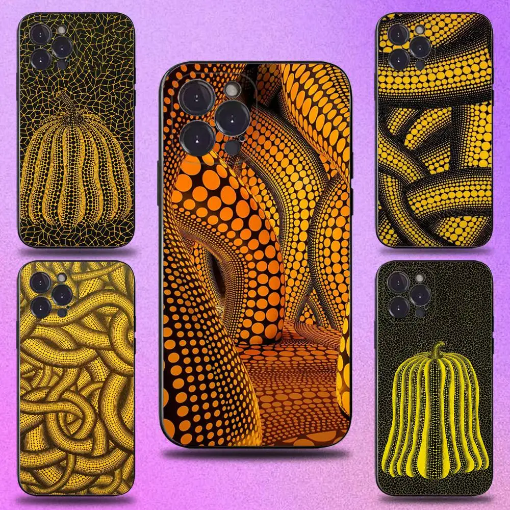 

Чехол для телефона Pumpkin Yayoi Kusama для iPhone 11,12,13,14,15,16,17,Pro,Max,Plus,E,SE4,Air,Mini Black Soft Cover
