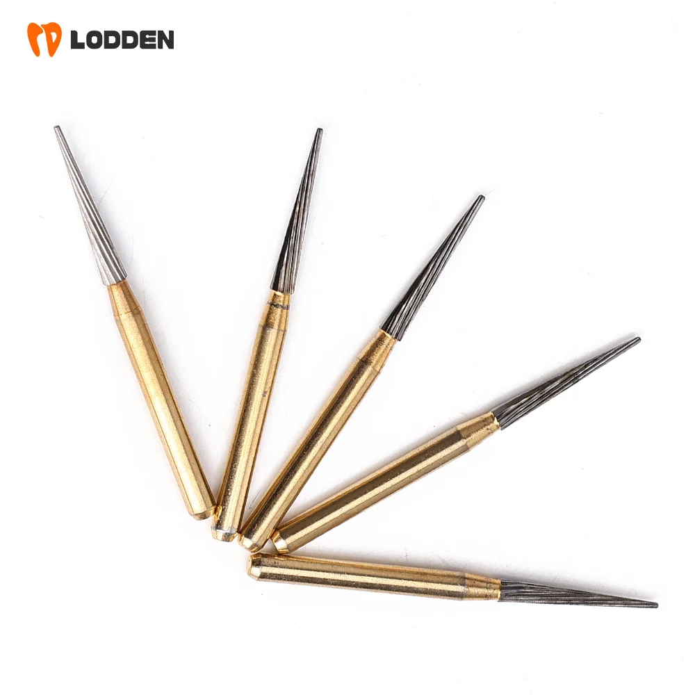 5pcs Dental Tungsten Carbide Burs FG 7714（172 009)  High Speed FG Taper T ISO 072 Triming & Finishing Gold TC bur 8-12 Blades