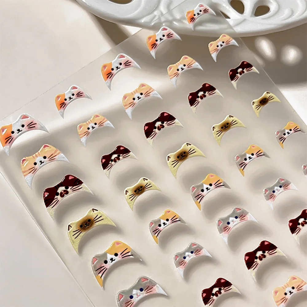1-2 Stück 5D Kawaii Katzen-French-Nagelaufkleber Y2K Süße kleine Katzen-Nagelsticker 8*10cm Niedliche Katzen-French-Nail-Art-Slider-Dekoration 8R$ – Detail 5