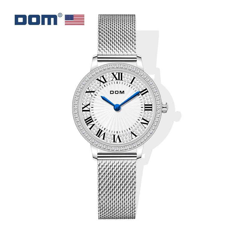 DOM Dames Montre Plein Diamant Cadran Montre Dames Bracelet Bracelet Maille Bracelet Quartz Montre Dames Horloge Relogio Mujer G-1518 Chaud