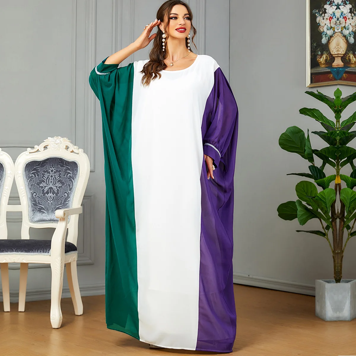 Medio oriente marocco musulmano Luxury Fashion Robe abbigliamento donna contrasto colore abito da sera Dubai abito islamico Abaya