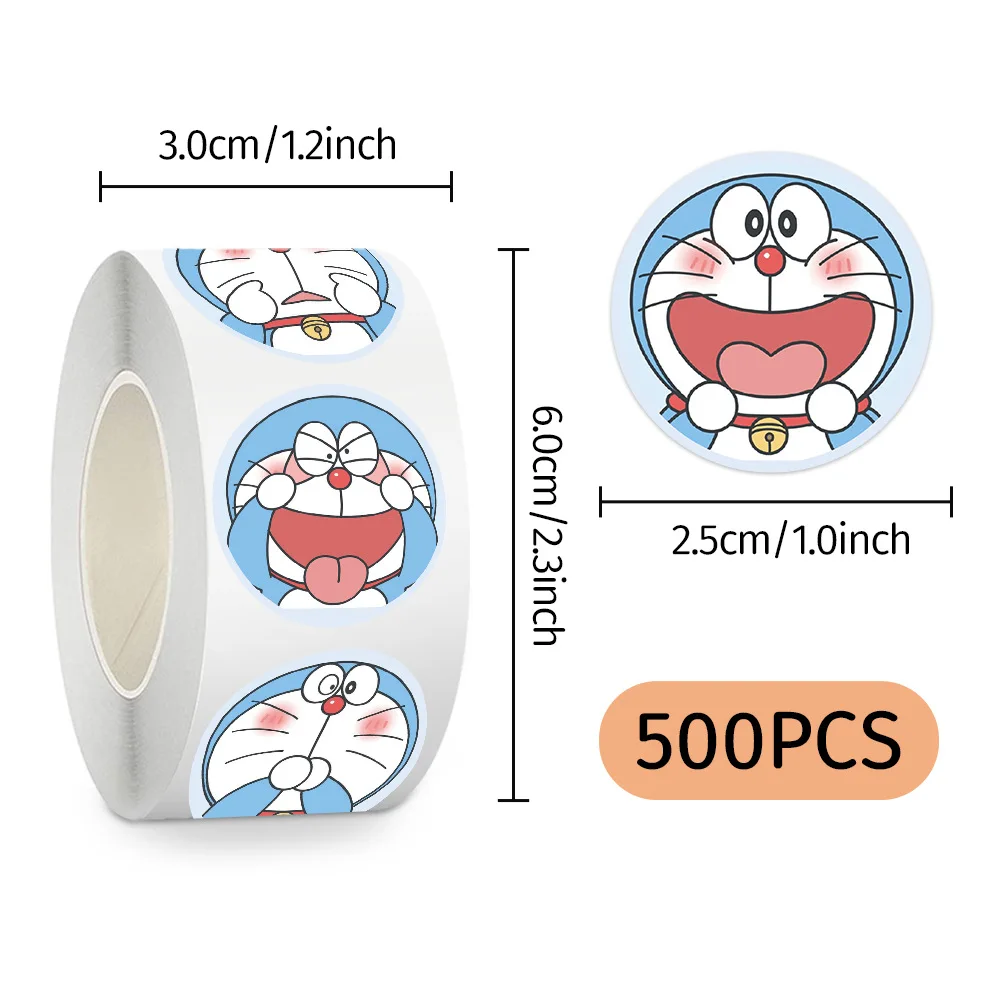 500pcs/Roll Anime Cartoon Doraemon Stickers Laptop Guitar Skateboard DIY Decoration Cute Book Phone Case Kawai Kids Sticker Toys